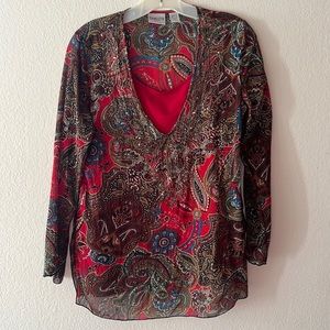Chico’s Paisley beaded V-neck silk blouse & nylon/spandex camisole, each size 0